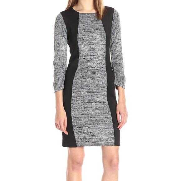 Calvin Klein Minimalist Colorblock Heather Knit Sheath Dress Work Chic M Scuba - Picture 1 of 10